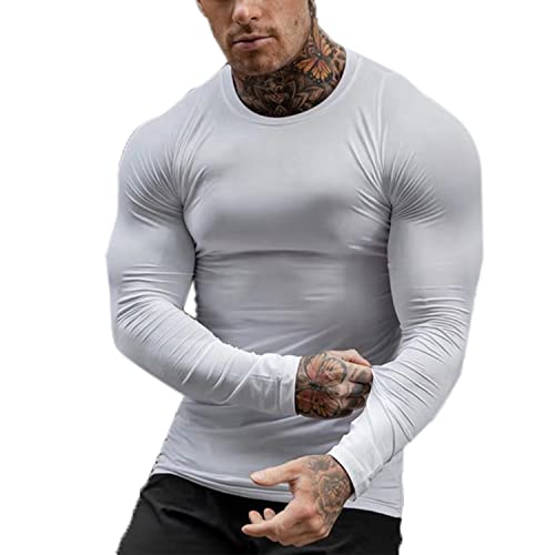 XDSP Laufshirt Herren Langärm sportliches Longsleeve Trainingsshirt Trocknet schnell Schnelltrocknendes Sportshirt Schnelltrocknend Fitnessshirt (weiß,2XL) von XDSP