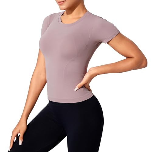 XDSP Sportshirt Damen Kurzarm Workout Tops Rundhalsausschnitt Shortsleeve Leichtes Atmungsaktiv Funktions Sport T-Shirt Laufen Gym Athletisch Trainingsshirt Yoga Top Fitness Oberteil von XDSP