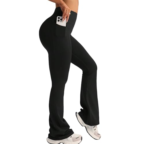 XDSP Yogahose Bootcut Damen Schlaghose Leggings Schlaghose mit Taschen Hohe Taille Elastische Bauchkontrolle Flared Leggings Sporthose Bootcut Yoga Leggings Workout Bootleg Fitnesshose Jogginghose von XDSP