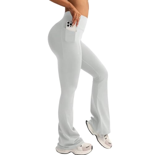 XDSP Yogahose Bootcut Damen Schlaghose Leggings Schlaghose mit Taschen Hohe Taille Elastische Bauchkontrolle Flared Leggings Sporthose Bootcut Yoga Leggings Workout Bootleg Fitnesshose Jogginghose von XDSP