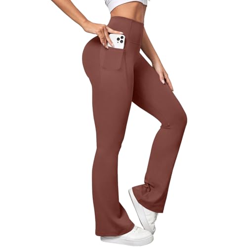 XDSP Yogahose Bootcut Damen Schlaghose Leggings Schlaghose mit Taschen Hohe Taille Elastische Bauchkontrolle Flared Leggings Sporthose Bootcut Yoga Leggings Workout Bootleg Fitnesshose Jogginghose von XDSP