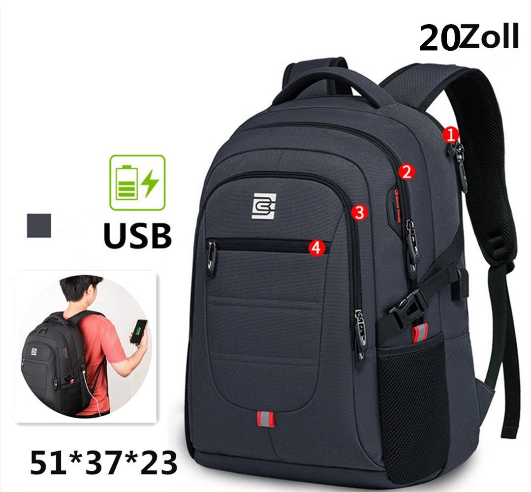 XDeer Businesstasche Groß Laptoprucksack Herren Damen mit USB-Ladeanschluss,18/20 Zoll, -wasserfester Backpack Notebook Rucksack Anti Diebstahl Schulrucksack von XDeer