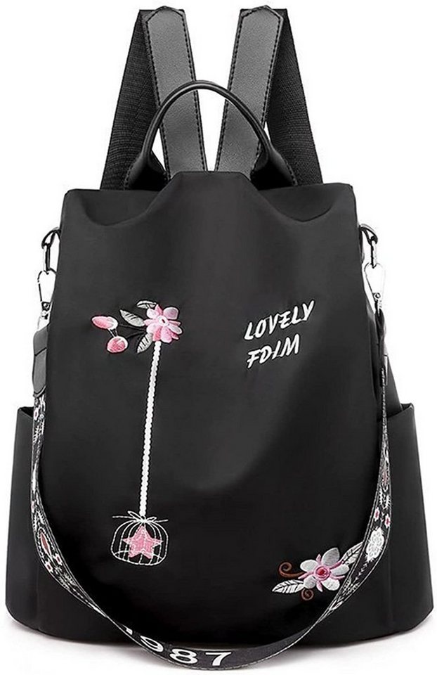XDeer Daypack Damen-Rucksack mit Blumenstickerei,Wasserdichte Schultasche mit Oxford-Druck,täglicher Reise-Anti-Diebstahl-Schulterrucksack mit hoher Kapazität (Set) von XDeer