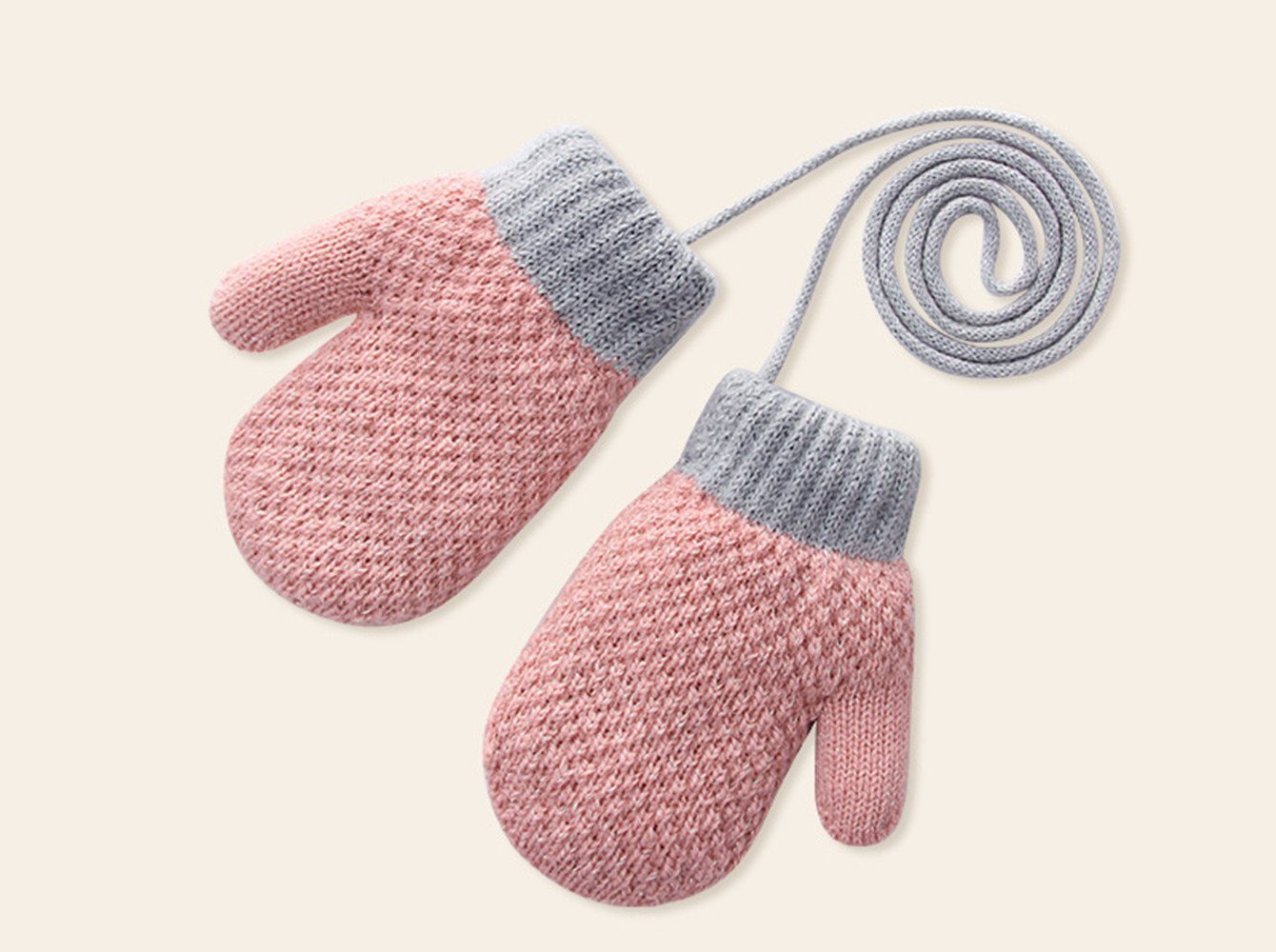 XDeer Fäustlinge Baby Handschuhe, Fäustlinge Kinder Winterhandschuhe Warm Strickhandschuhe mit Schlüsselband für 1-3 Jahre Mädchen Junge von XDeer