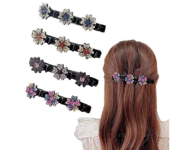 XDeer Haarspange 4 Stück Haarspange Mini Geflochtene Haarspangen mit, 4-tlg., Kristallblume Kolibri Haarspange Blume Haarklammern für Damen von XDeer