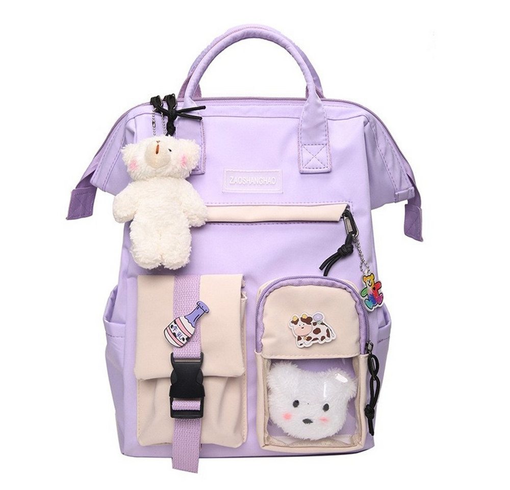 XDeer Kinderrucksack Süße Mädchenrucksack,Büchertaschen(pink) mit Plüschanhänger für Teenager, Mädchen, Schulrucksack für Studenten,wasserabweisender Reiserucksack für die Schuler (Set), mit Laptopfach,mit Plüschanhänger von XDeer