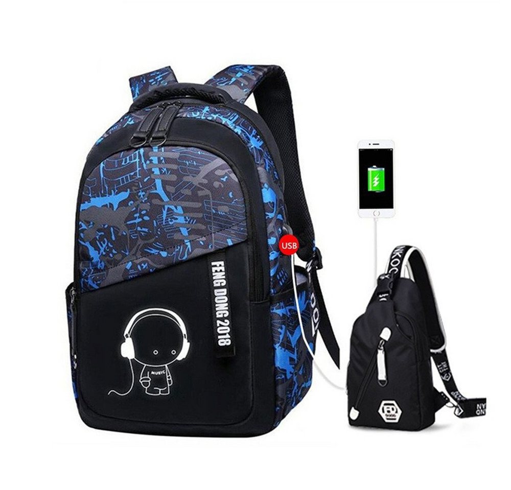 XDeer Laptoprucksack Oxford-gewebe Schulrucksack für Jungen Schulrucksack Druck laptoprucksack Jugendlichen Schultasche Outdoor Reflektierender Daypack Outdoor Camping Wasserdichte Büchertaschen (Set), Diese Schulrucksäcke und Sling Tasche werden mit hochwertigem Reflektormaterial ausgestattet. Er sichert Sie ab, wenn Sie in der Nacht joggen, spazierengehen und Fahrrad fahren. von XDeer