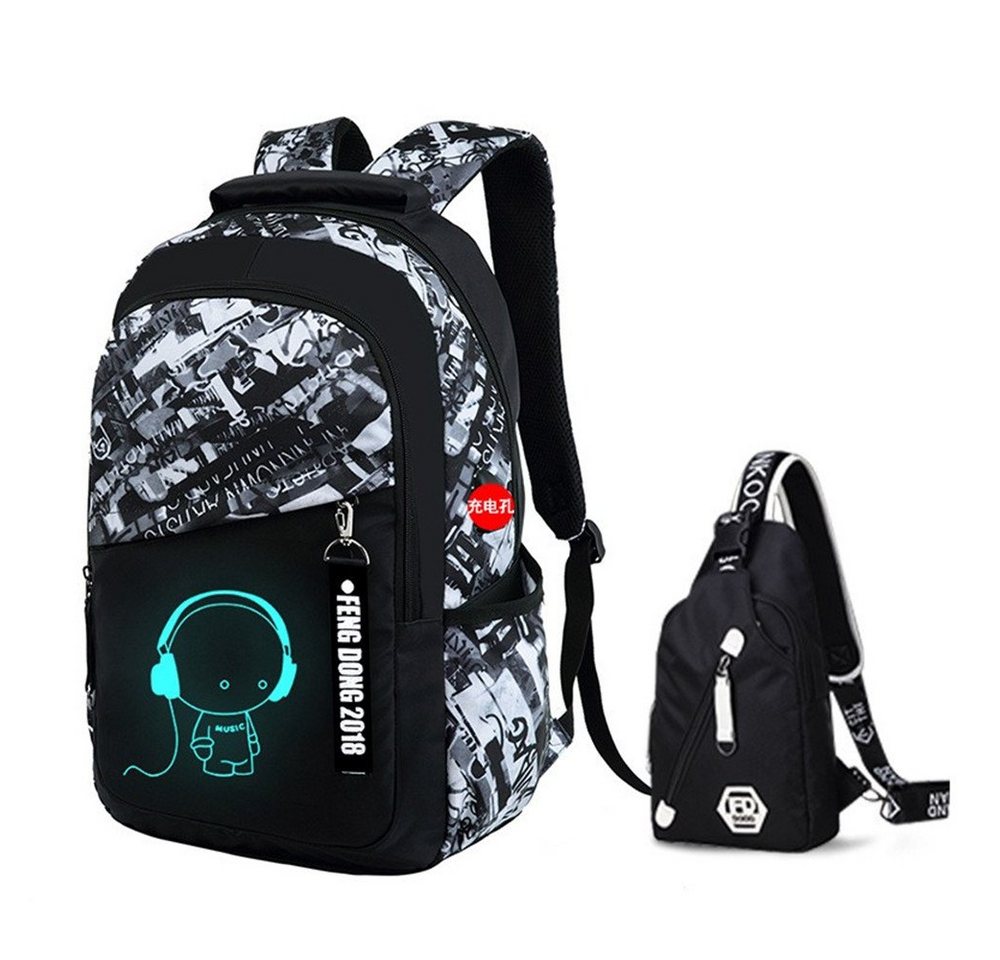 XDeer Laptoprucksack Oxford-gewebe Schulrucksack für Jungen Schulrucksack Druck laptoprucksack Jugendlichen Schultasche Outdoor Reflektierender Daypack Outdoor Camping Wasserdichte Büchertaschen (Set), Diese Schulrucksäcke und Sling Tasche werden mit hochwertigem Reflektormaterial ausgestattet. Er sichert Sie ab, wenn Sie in der Nacht joggen, spazierengehen und Fahrrad fahren. von XDeer