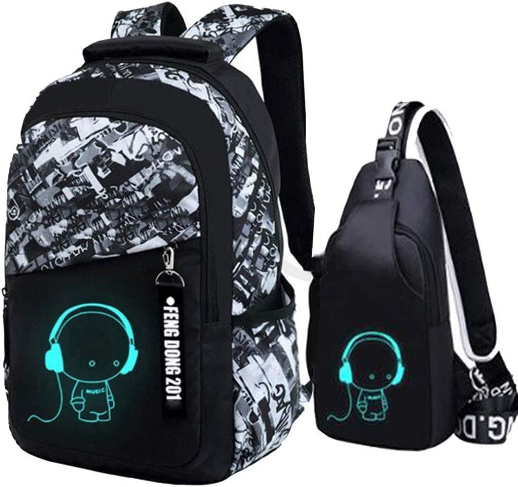 XDeer Laptoprucksack Oxford-gewebe Schulrucksack für Jungen Schulrucksack Druck laptoprucksack Jugendlichen Schultasche Outdoor Reflektierender Daypack Outdoor Camping Wasserdichte Büchertaschen (Set), Diese Schulrucksäcke und Sling Tasche werden mit hochwertigem Reflektormaterial ausgestattet. Er sichert Sie ab, wenn Sie in der Nacht joggen, spazierengehen und Fahrrad fahren. von XDeer