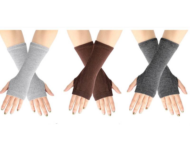 XDeer Strickhandschuhe 2/3 Paar Lange Fingerlose Handschuhe,Winter Stricken Halbfingerhandschuhe Armstulpen mit Daumenloch für Damen von XDeer