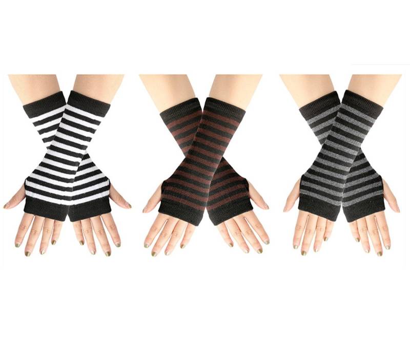 XDeer Strickhandschuhe 2/3 Paar Lange Fingerlose Handschuhe,Winter Stricken Halbfingerhandschuhe Armstulpen mit Daumenloch für Damen von XDeer