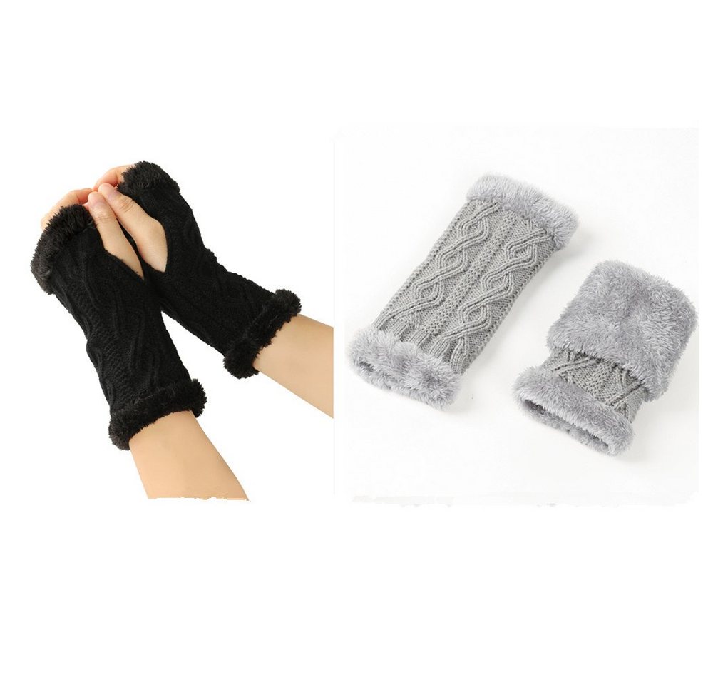 XDeer Strickhandschuhe 2 Paar Fingerlose Handschuhe Armstulpen Damen,Winter Winterhandschuhe Wärmer Strick Handschuhe,Gestrickte Fingerlose Fäustlinge von XDeer