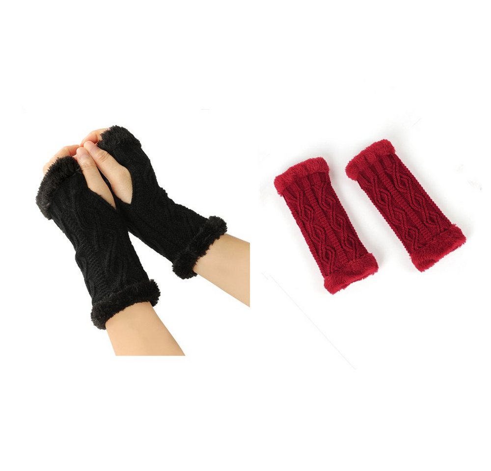 XDeer Strickhandschuhe 2 Paar Fingerlose Handschuhe Armstulpen Damen,Winter Winterhandschuhe Wärmer Strick Handschuhe,Gestrickte Fingerlose Fäustlinge von XDeer