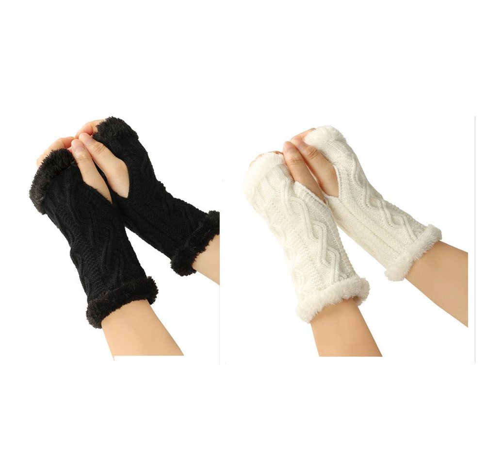 XDeer Strickhandschuhe 2 Paar Fingerlose Handschuhe Armstulpen Damen,Winter Winterhandschuhe Wärmer Strick Handschuhe,Gestrickte Fingerlose Fäustlinge von XDeer