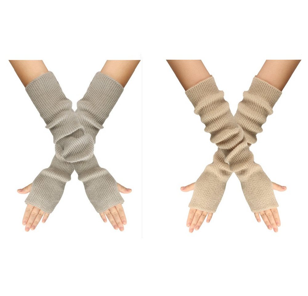 XDeer Strickhandschuhe 2 Paar Lange Fingerlose Handschuhe,Winter Stricken Halbfingerhandschuhe Armstulpen mit Daumenloch für Damen von XDeer