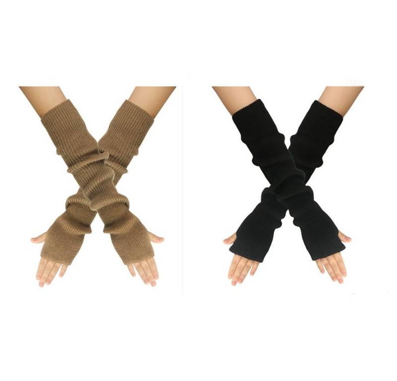 XDeer Strickhandschuhe 2/3 Paar Lange Fingerlose Handschuhe,Winter Stricken Halbfingerhandschuhe Armstulpen mit Daumenloch für Damen von XDeer