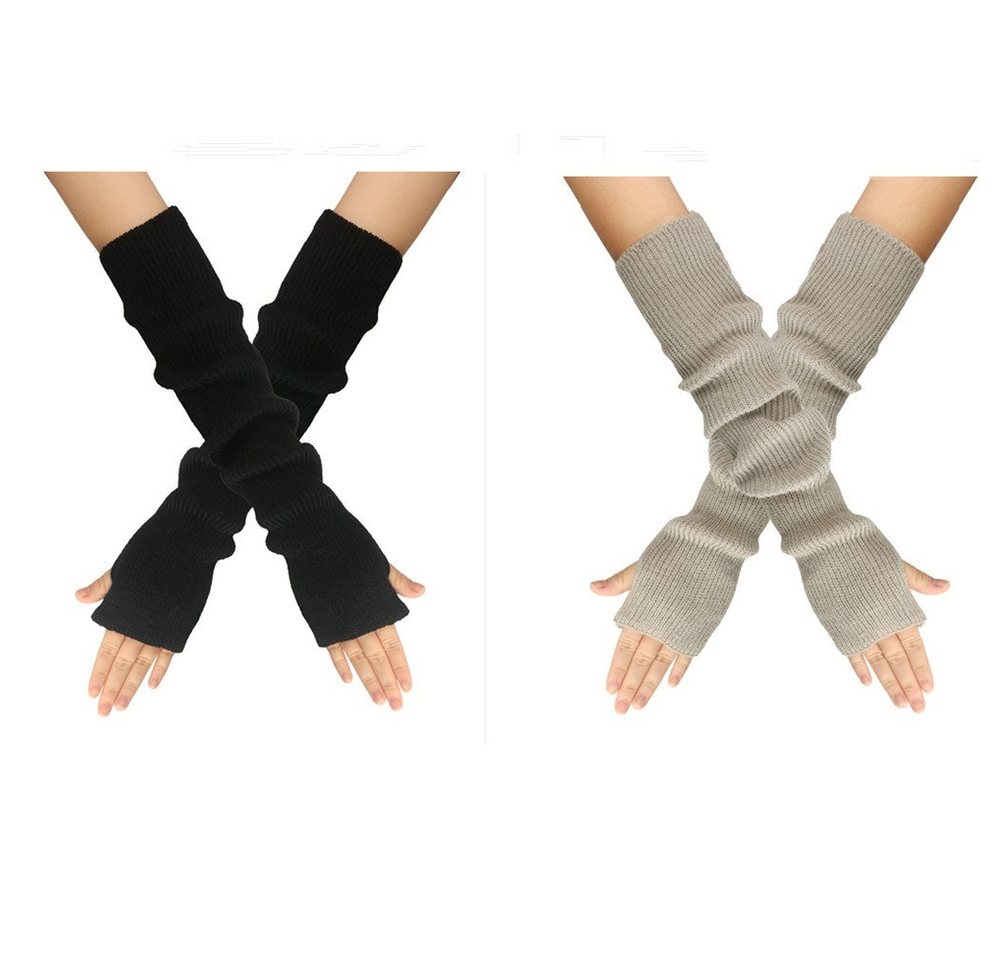 XDeer Strickhandschuhe 2 Paar Lange Fingerlose Handschuhe,Winter Stricken Halbfingerhandschuhe Armstulpen mit Daumenloch für Damen von XDeer