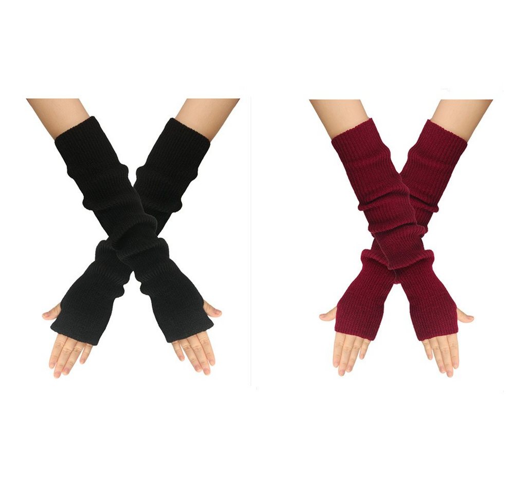 XDeer Strickhandschuhe 2 Paar Lange Fingerlose Handschuhe,Winter Stricken Halbfingerhandschuhe Armstulpen mit Daumenloch für Damen von XDeer