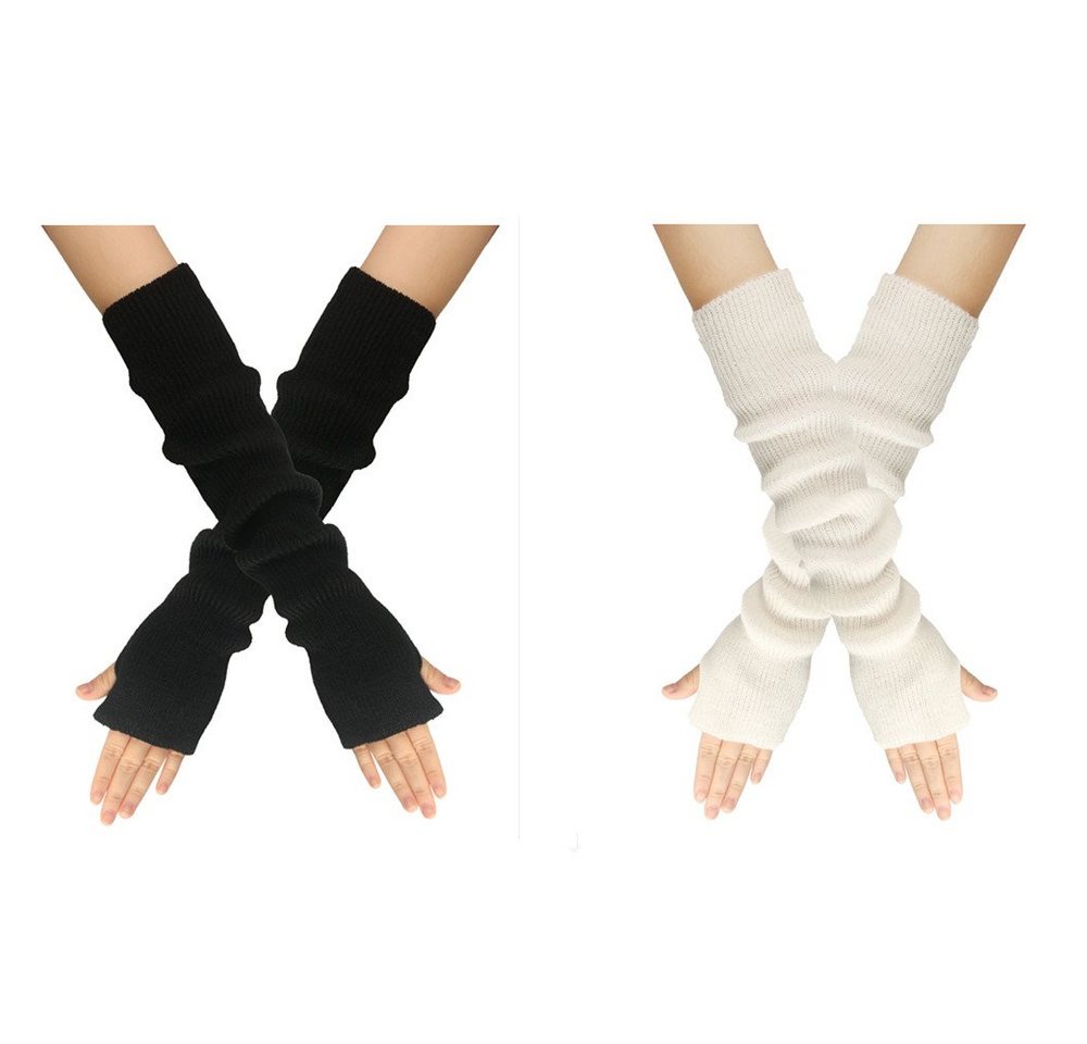 XDeer Strickhandschuhe 2 Paar Lange Fingerlose Handschuhe,Winter Stricken Halbfingerhandschuhe Armstulpen mit Daumenloch für Damen von XDeer