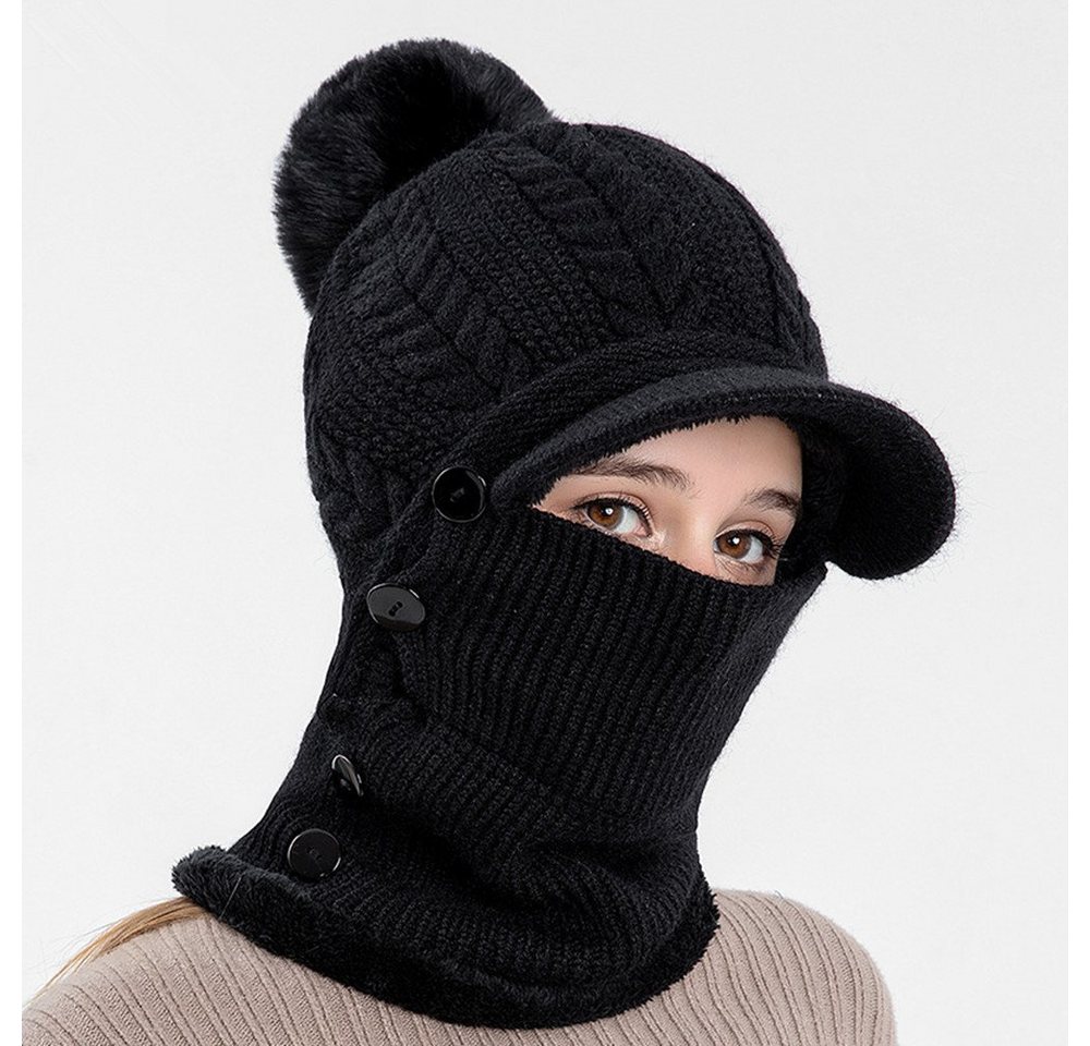 XDeer Strickmütze Damen Wintermütze mit Schirm Fleece Gefüttert Strickmützen 3 In 1 Verstellbarer Gesichtsschutz für Damen von XDeer