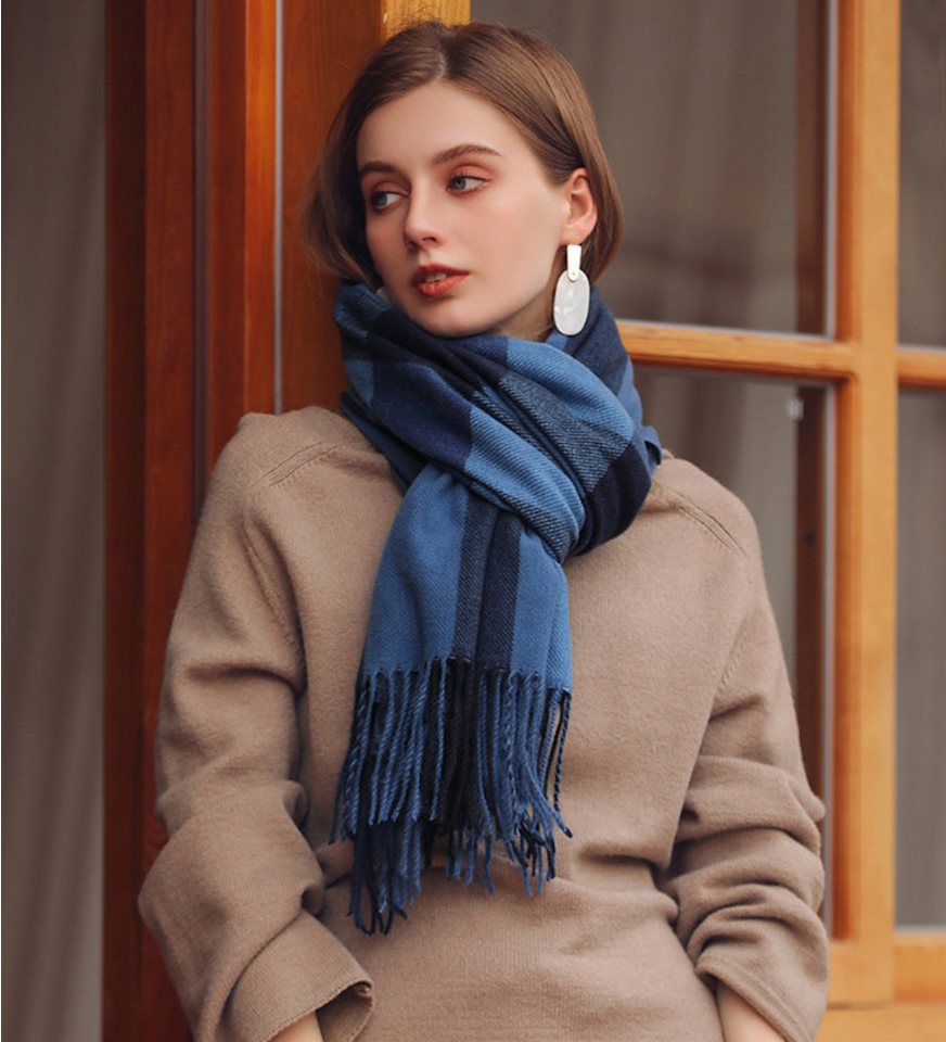 XDeer Wollschal Damen Schal,Winter Schal Poncho mit Fransen,kuschelweich Karo, (Damen Schal), Damen Schal Halstuch Geschenk für Frauen in verschiedenen Farben von XDeer