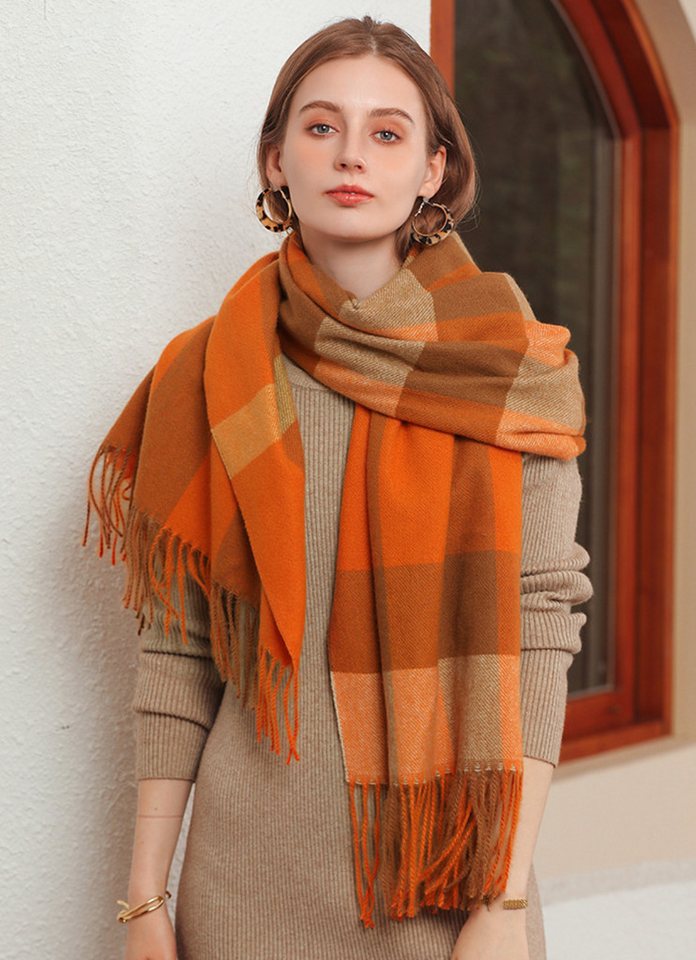 XDeer Wollschal Damen Schal,Winter Schal Poncho mit Fransen,kuschelweich Karo, (Damen Schal), Damen Schal Halstuch Geschenk für Frauen in verschiedenen Farben von XDeer