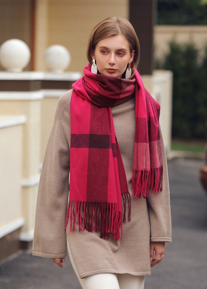 XDeer Wollschal Damen Schal,Winter Schal Poncho mit Fransen,kuschelweich Karo, (Damen Schal), Damen Schal Halstuch Geschenk für Frauen in verschiedenen Farben von XDeer