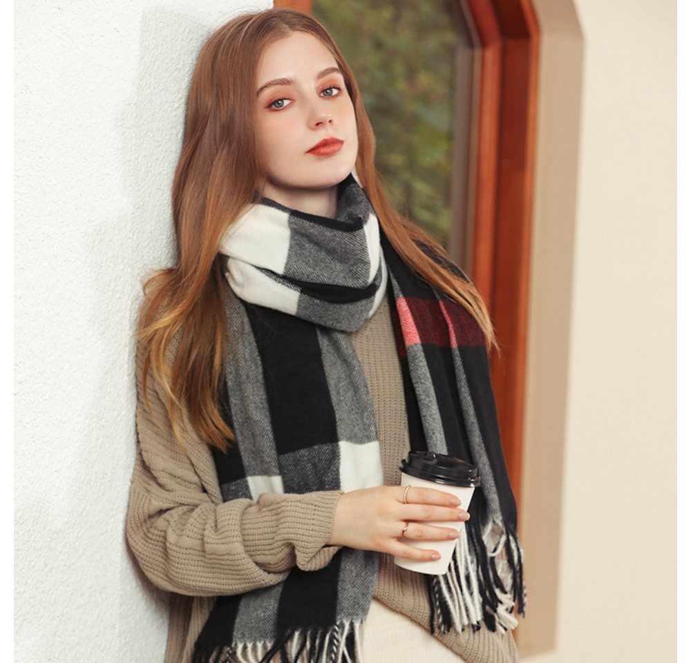 XDeer Wollschal Damen Schal,Winter Schal Poncho mit Fransen,kuschelweich Karo, (Damen Schal), Damen Schal Halstuch Geschenk für Frauen in verschiedenen Farben von XDeer