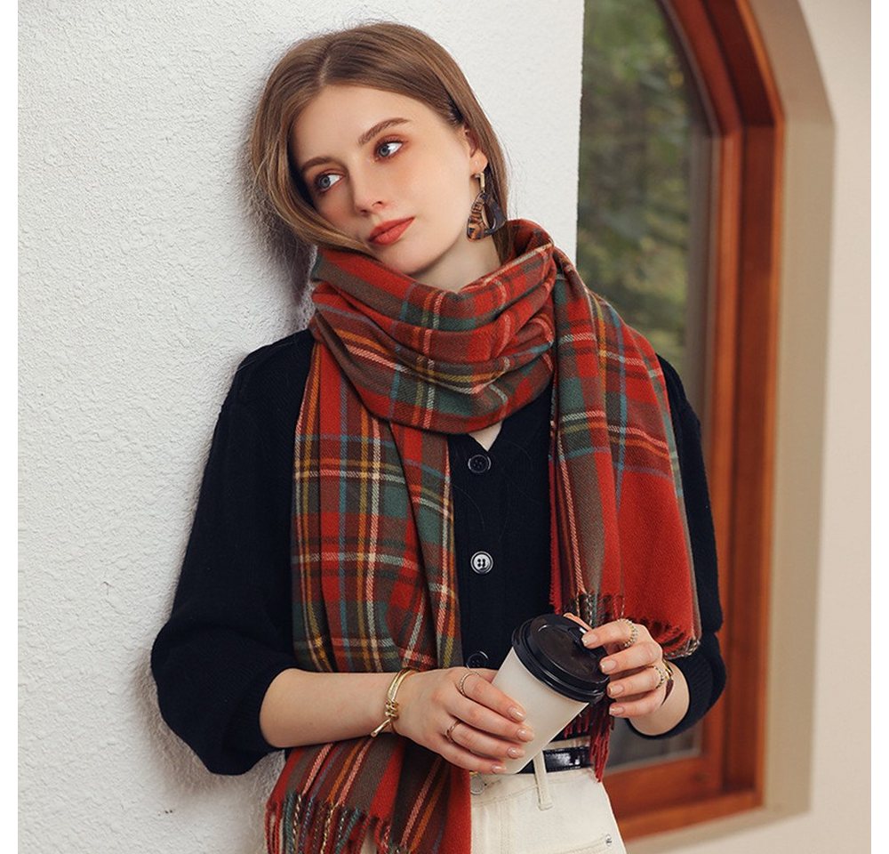 XDeer Wollschal Damen Schal,kuschelweich Karo,Winter Schal Poncho Qualität mit Fransen, Damen Halstuch Geschenk für Frauen in verschiedenen Farben von XDeer