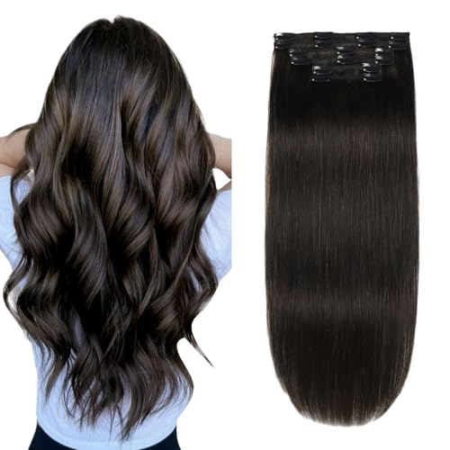 XDhair Clip-in-Haarverlängerung, Echthaar, glatt, für Damen, 45,7 cm, 6 Stück, 120 g, Nr. 1B von XDhair