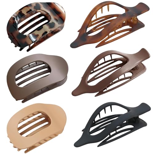 6 Stück Haarklammern Flach Groß, Haarspangen Damen, Rutschfeste Flache Haarspange & Flat Claw Clip, Flache Haarklammer für Dickes Dünnes Haar (dunkel) von XECCUS