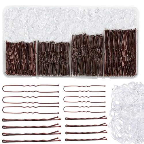 Haarnadeln, Haarnadeln, 100 Haarnadeln, 100 U-förmige Haarnadeln, 500 Haarbänder, Haarnadeln für Frauen, Haarnadeln für Dutts, Haarstyling-Zubehör mit Aufbewahrungsbox (braun) von XECCUS