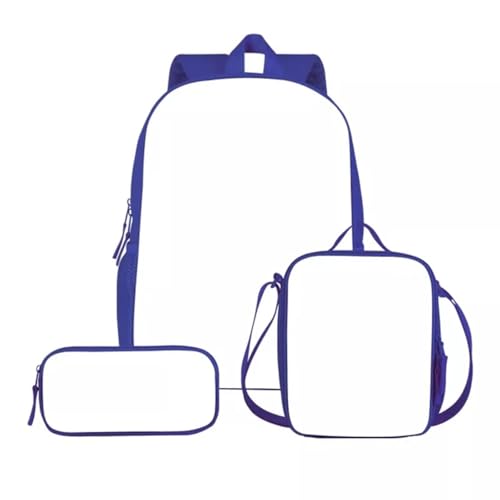 Personalisierte 3PCS Set Schultasche Benutzerdefinierte DIY Bild Rucksack Kinder Mode Büchertasche Penbox Lebensmittel Lunchbox Blue,40X28X14CM von XEDLIY