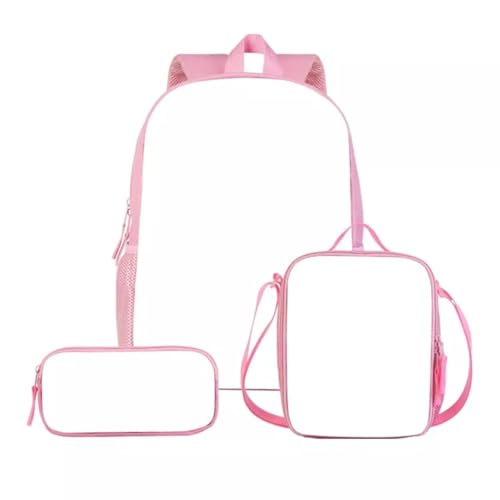 Personalisierte 3PCS Set Schultasche Benutzerdefinierte DIY Bild Rucksack Kinder Mode Büchertasche Penbox Lebensmittel Lunchbox Pink,40X28X14CM von XEDLIY