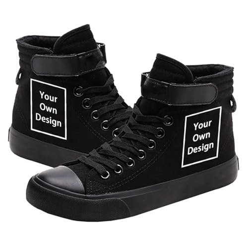 XEDLIY Personalisierte Canvas Turnschuhe Ihr Eigenes Design Logo Bild Benutzerdefinierte Herren Damen DIY Schuhe Casual High Top Schuhe Junge Mädchen Sportschuhe Black,39 von XEDLIY