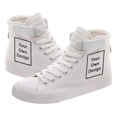 XEDLIY Personalisierte Canvas Turnschuhe Ihr Eigenes Design Logo Bild Benutzerdefinierte Herren Damen DIY Schuhe Casual High Top Schuhe Junge Mädchen Sportschuhe White,35 von XEDLIY