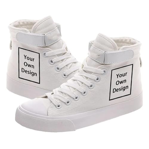 XEDLIY Personalisierte Canvas Turnschuhe Ihr Eigenes Design Logo Bild Benutzerdefinierte Herren Damen DIY Schuhe Casual High Top Schuhe Junge Mädchen Sportschuhe White,37 von XEDLIY