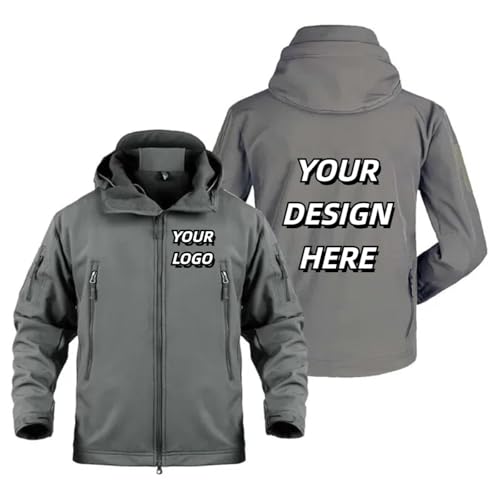 XEDLIY Personalisierte Outdoor Herren Jacken Benutzerdefinierte Ihren Text Logo Winter Fleece Warm Mehrere Taschen Reißverschluss Mantel Gray,M von XEDLIY