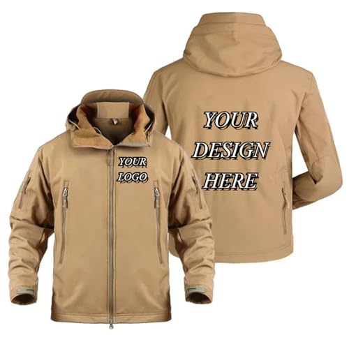 XEDLIY Personalisierte Outdoor Herren Jacken Benutzerdefinierte Ihren Text Logo Winter Fleece Warm Mehrere Taschen Reißverschluss Mantel Khaki,3XL von XEDLIY