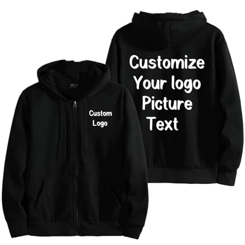 XEDLIY Personalisierte Reißverschluss Hoodies Benutzerdefinierte Ihr Logo Damen Herren Mode Langarm Sweatshirt Casual Winter Sportbekleidung Kleidung Black,XXL von XEDLIY