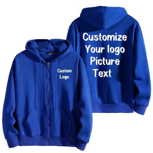 XEDLIY Personalisierte Reißverschluss Hoodies Benutzerdefinierte Ihr Logo Damen Herren Mode Langarm Sweatshirt Casual Winter Sportbekleidung Kleidung Blue,3XL von XEDLIY