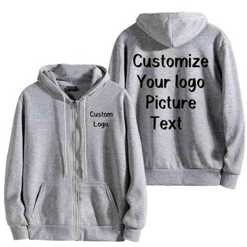 XEDLIY Personalisierte Reißverschluss Hoodies Benutzerdefinierte Ihr Logo Damen Herren Mode Langarm Sweatshirt Casual Winter Sportbekleidung Kleidung Gray,M von XEDLIY