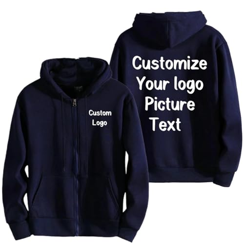 XEDLIY Personalisierte Reißverschluss Hoodies Benutzerdefinierte Ihr Logo Damen Herren Mode Langarm Sweatshirt Casual Winter Sportbekleidung Kleidung Navy Blue,S von XEDLIY