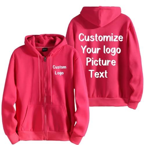 XEDLIY Personalisierte Reißverschluss Hoodies Benutzerdefinierte Ihr Logo Damen Herren Mode Langarm Sweatshirt Casual Winter Sportbekleidung Kleidung Pink,XXL von XEDLIY