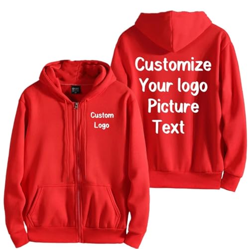 XEDLIY Personalisierte Reißverschluss Hoodies Benutzerdefinierte Ihr Logo Damen Herren Mode Langarm Sweatshirt Casual Winter Sportbekleidung Kleidung Red,XL von XEDLIY
