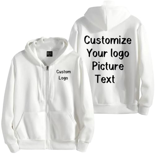 XEDLIY Personalisierte Reißverschluss Hoodies Benutzerdefinierte Ihr Logo Damen Herren Mode Langarm Sweatshirt Casual Winter Sportbekleidung Kleidung White,S von XEDLIY