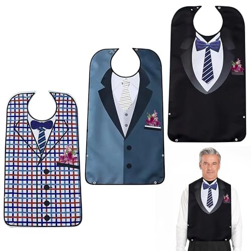 XEERUN Lätzchen für Erwachsene, 3er-Pack Wasserdicht Erwachsenen Lätzchen, Lätzchen Schlabberlatz mit Auffangschale für Senioren, Kleidungsschutz Latz für Männer Frauen von XEERUN