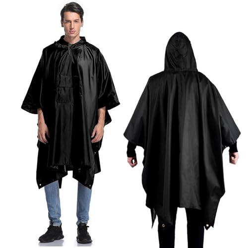 XEERUN Regenponcho 3in1 regencape Wasserdicht Regenmantel Regenschutz, Leicht rain poncho Mit Kapuze Faltbare Tasche Für Camping Wandern Hikking, regenponcho festival von XEERUN