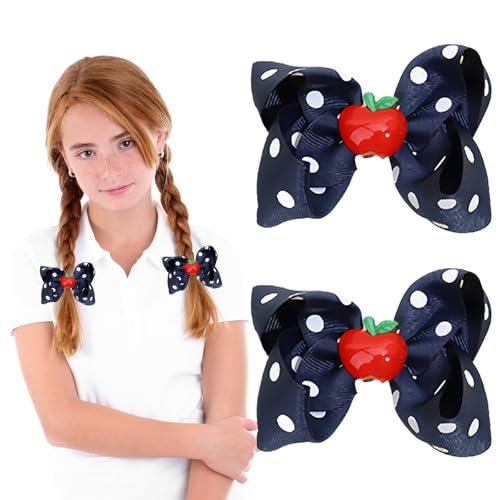 Haarspangen zum Schulanfang, niedliche Haarspange für Kleinkinder, Obst-Haarschleife, marineblaue Schleifen, Haarspangen für Mädchen, Haarspangen für Baby, Kinder, Teenager, Schulanfang, Haarschmuck von XEININVU