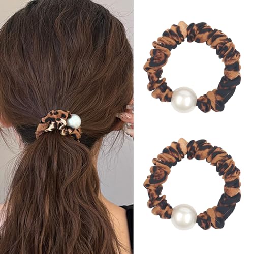 Perlen-Haargummis für Damen, eleganter Pferdeschwanz-Halter, französisches Haar, elastische Haargummis für dickes, dünnes, lockiges, feines langes Haar, kleine Satin-Haargummis, Karamell, Perlen-Haargummis für Damen, eleganter Pferdeschwanz-Halter, französisches Haar, elastische Haargummis für dickes, dünnes, lockiges, feines langes Haar, kleine Satin-Haargummis, Karamell, von XEININVU